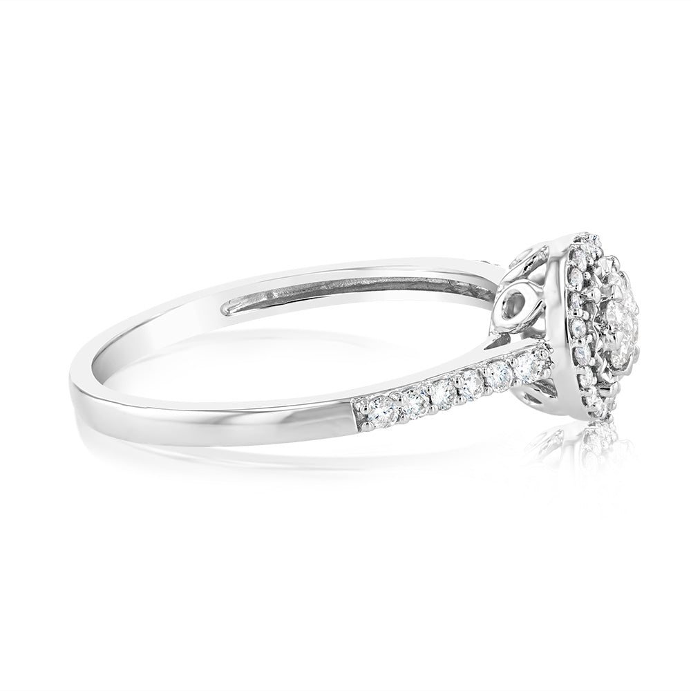 9ct White Gold 1/4 Carat Diamond Halo Engagement Ring for Women - Perfect for Proposals, Anniversaries & Special Occasions
