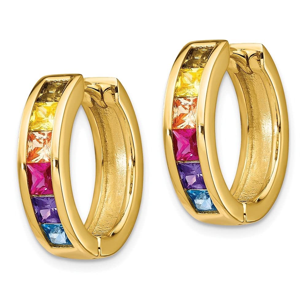 925 Sterling Silver 14k Gold Plated Cubic Zirconia Hoop Earrings for Women - Colorful CZ Channel Set Small Hoops - Perfect for Parties, Weddings & Everyday Wear