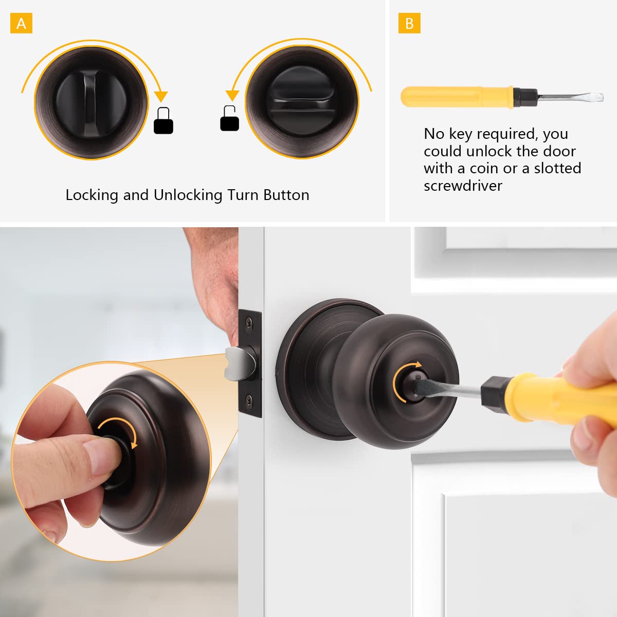 Probrico 5-Pack Privacy & 10-Pack Passage Door Knob Set - Oil Rubbed Bronze Interior Door Handles for Bathroom, Bedroom & Hall Closet - Perfect for Home Renovation & Privacy Enhancement
