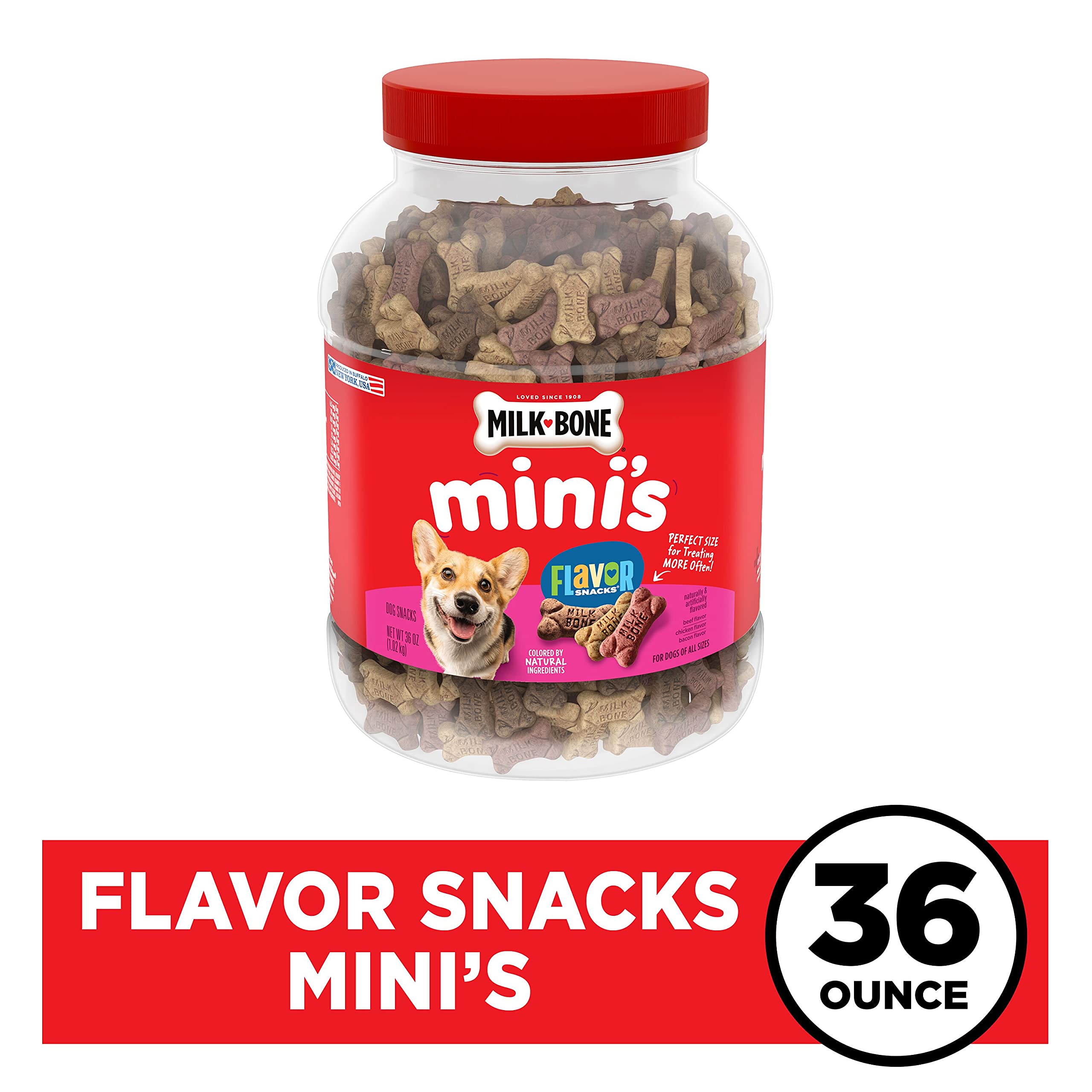 Milk-Bone Mini's Flavor Snacks Dog Treats - 36oz Canister + 2 Refill Packs Bundle | Crunchy Biscuit Training Rewards for Small & Medium Dogs | Perfect for Obedience Training, Travel & Daily Treats