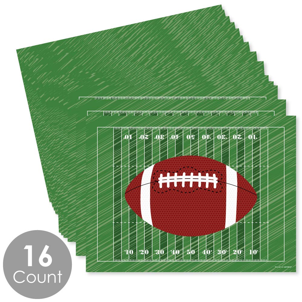 Big Dot of Happiness End Zone Football Party Table Decorations - 16-Pack Football Themed Placemats for Baby Showers, Birthday Parties & Game Day Celebrations - Perfect for Sports-Themed Events & Home Decor