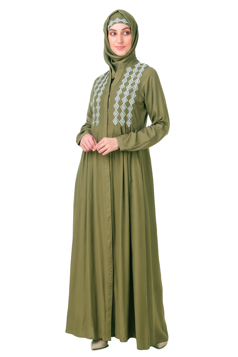 Embroidered Shirtdress Rayon Abaya - Elegant Long Sleeve Flowy Maxi Dress for Women | Perfect for Prayer, Modest Fashion & Special Occasions