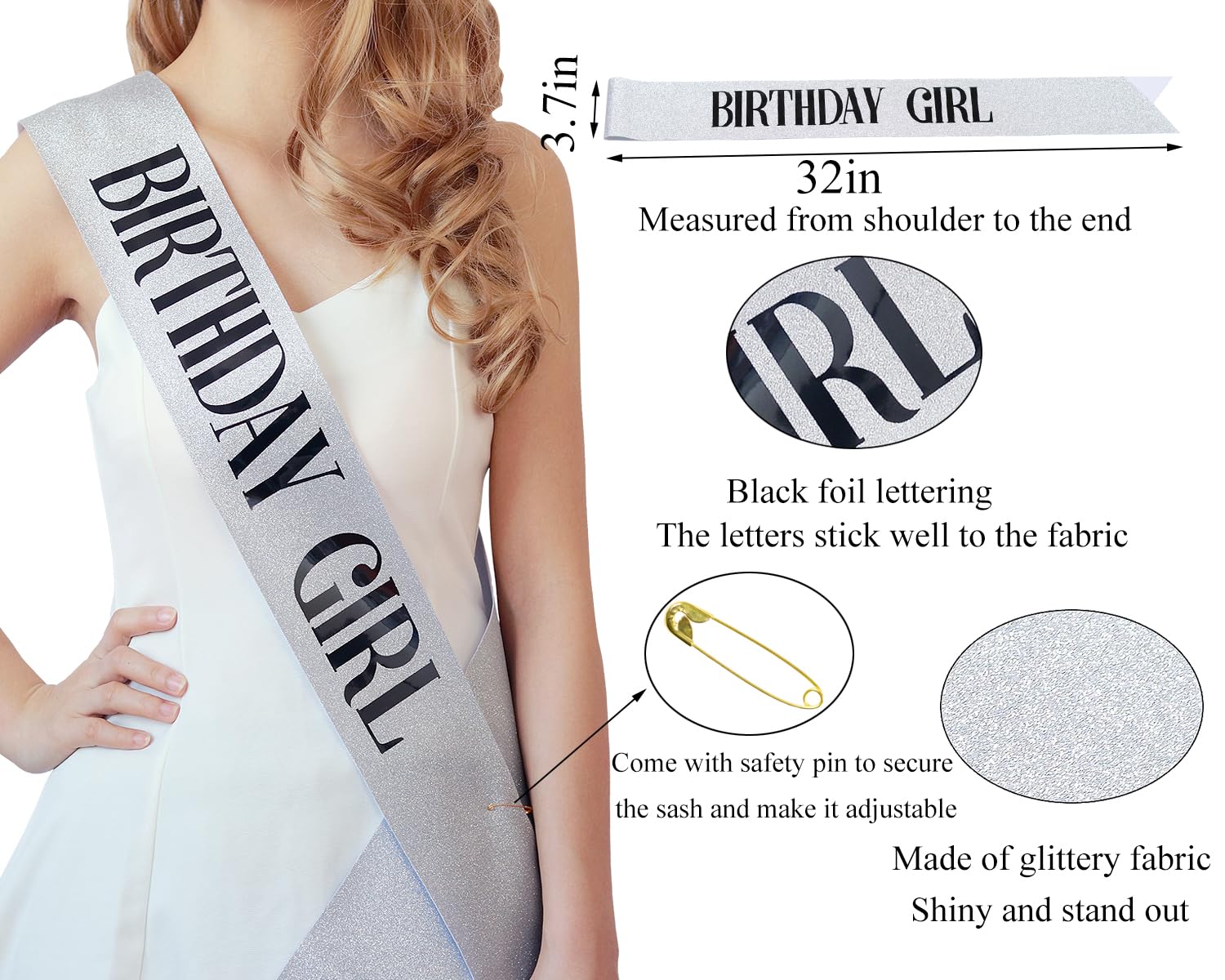 Silver Birthday Headband for Women & Girls - Elegant Birthday Girl Sash & Crown Set - Perfect Birthday Gift for Her - Happy Birthday Cake Topper - Party Decor Accessories - Ideal for Birthday Parties, Bridal Showers & Special Celebrations