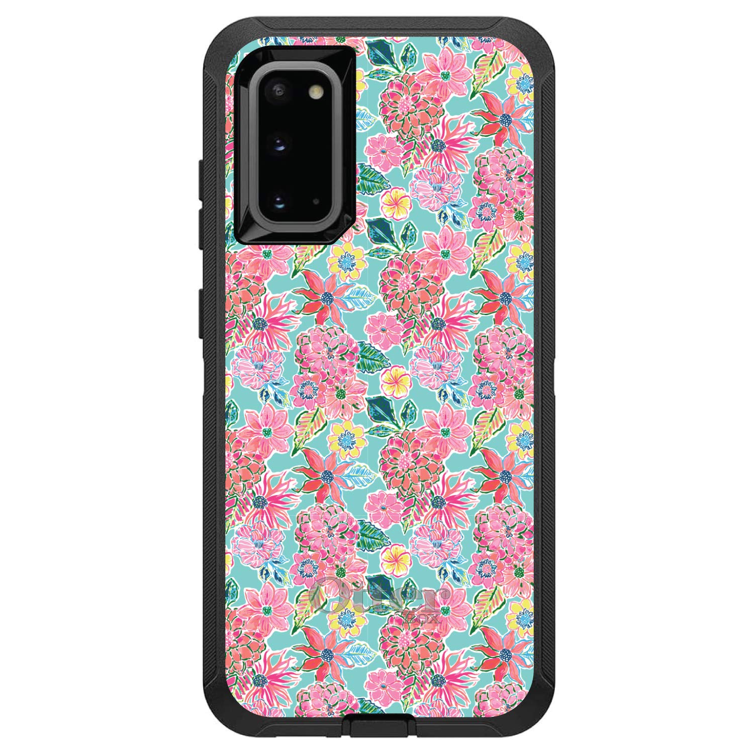DistinctInk Samsung Galaxy S20+ Plus / S20+ 5G Case (6.7 Inch) - Premium Protective Phone Cover with Floral Design, Teal Background & Pink Flowers - Durable Replacement for OtterBox Defender - Perfect for Work, Travel & Everyday Use
