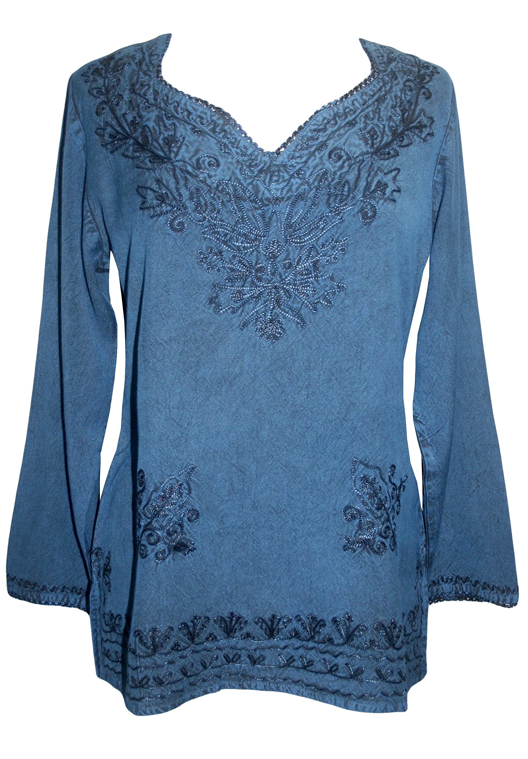 Agan Traders 2025 Spring Long Sleeve Embroidered Blouse - Medieval Bohemian Vintage Tunic Top for Women | Perfect for Renaissance Fairs, Boho Festivals & Casual Wear