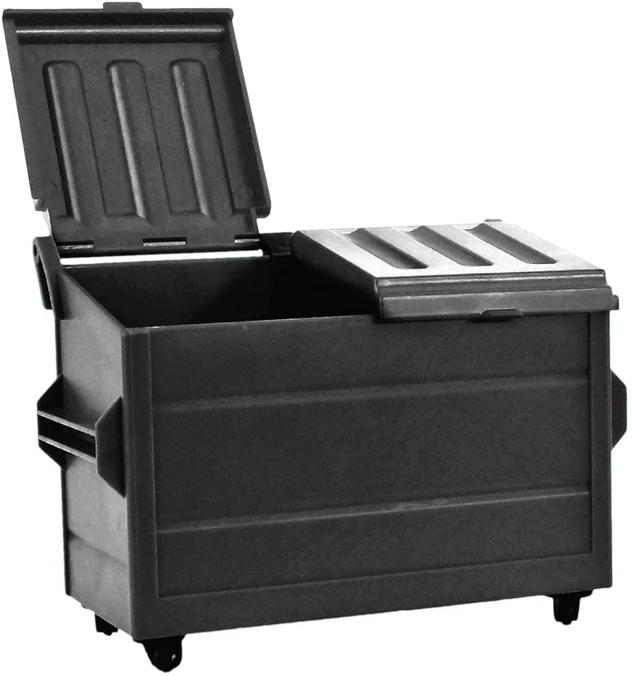 Black Dumpster & 3 Gray Trash Cans with Lids & Wheels for Wrestling Action Figures - Perfect for Wrestling Dioramas, Toy Displays & Collectible Scenes