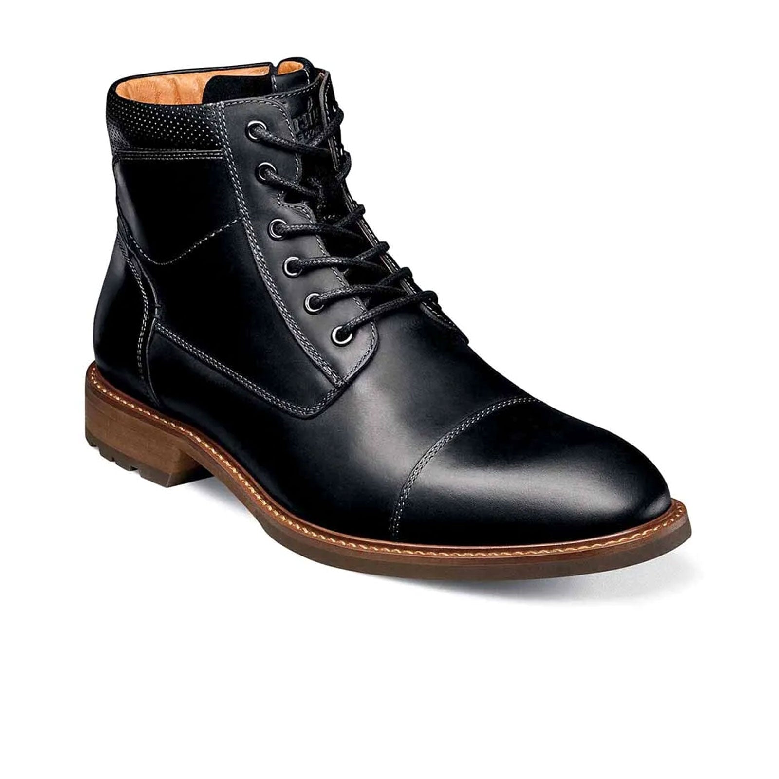 Florsheim Men's Lodge Cap Toe Lace Up Boots - Black Crazy Horse Leather Work Boots for Outdoor, Hiking & Casual Wear