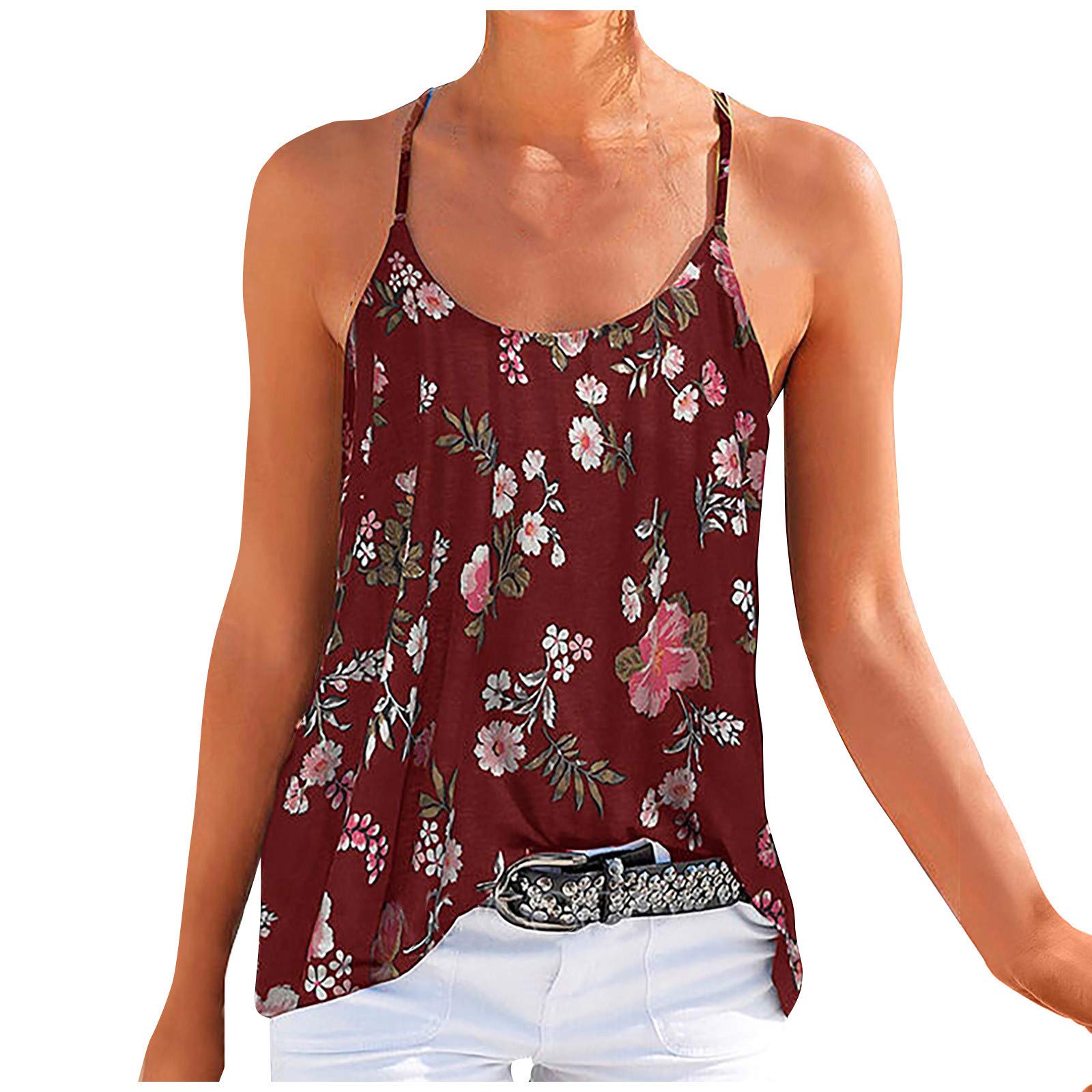 Women's Fashion Sleeveless Bandage O-Neck Printed Sexy Vest Blouse Tops - Breathable Summer Casual Wear for Beach, Party & Date Night Outfits