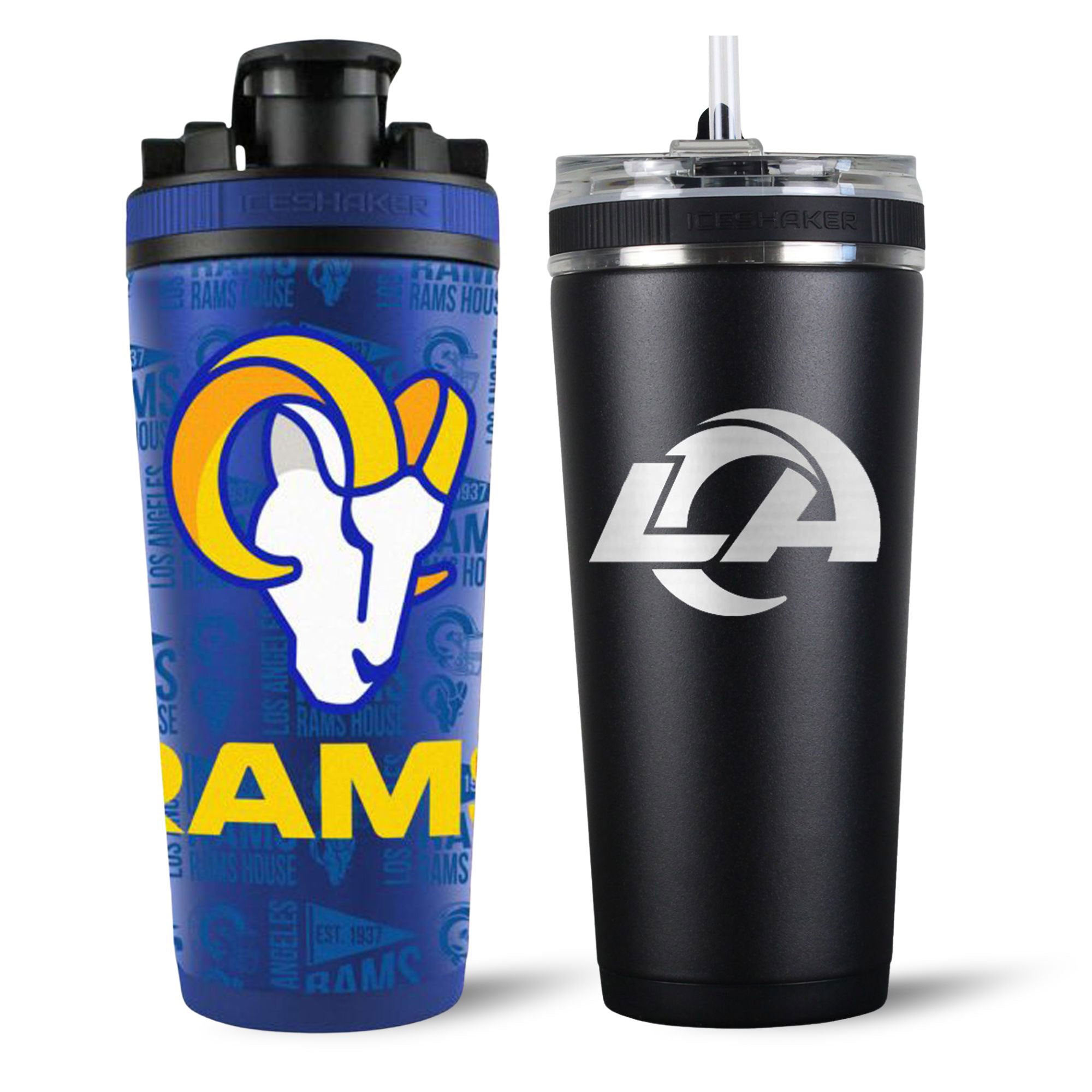 Los Angeles Rams 4D Shaker & Flex Bottle Bundle - NFL Team Sports Water Bottle for Gym, Workouts & Tailgating - Official Licensed Merchandise for Rams Fans