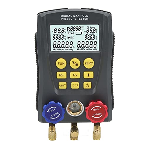 HVAC Manifold Gauge Set - Digital AC Manifold Gauge with High Accuracy Vacuum Pressure & Temperature Measurement for Air Conditioning Systems | Professional HVAC Diagnostic Tool for Refrigerant Leak Detection & HVAC Maintenance