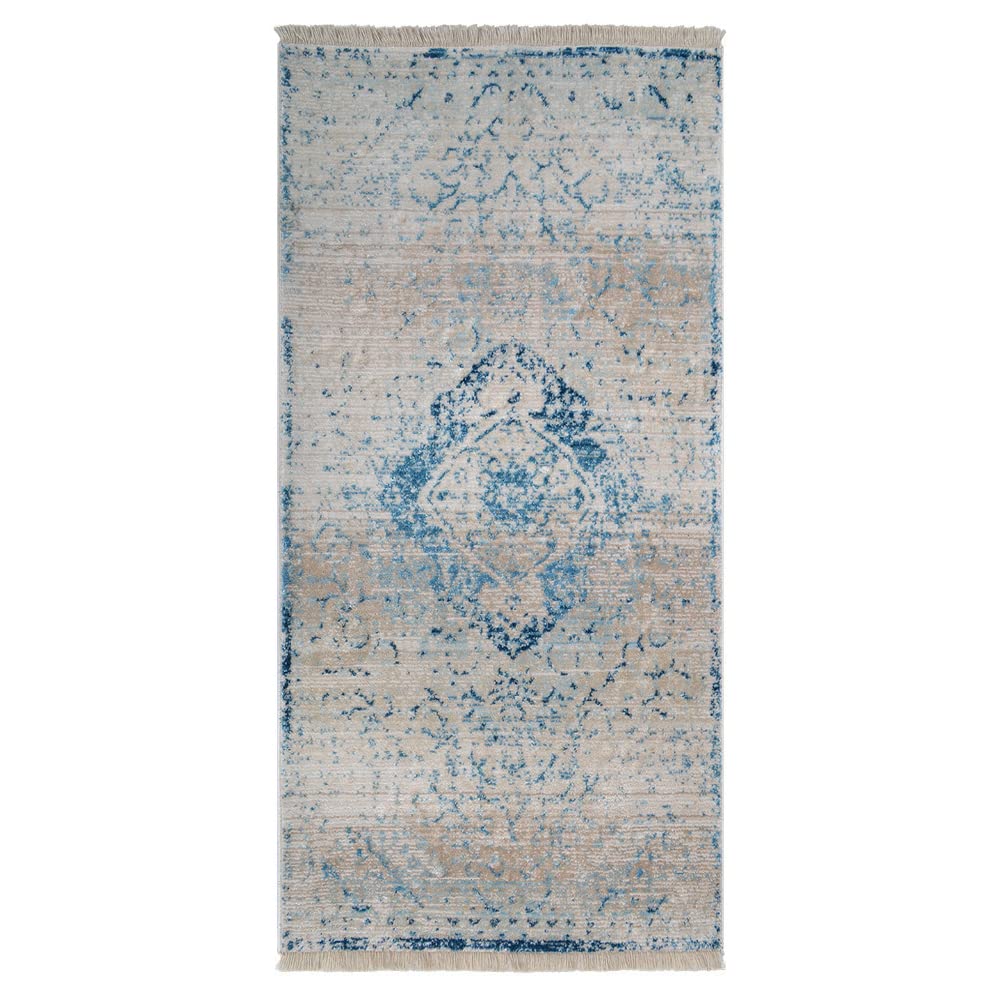 Machine Made Polyester Area Rugs 2'6''x9'10'' Runner - Blue Oriental Traditional Design Low Pile Carpet for Living Room & Bedroom | Durable & Easy to Clean | Perfect for Hallways, Entryways & Home Decor (M00061)