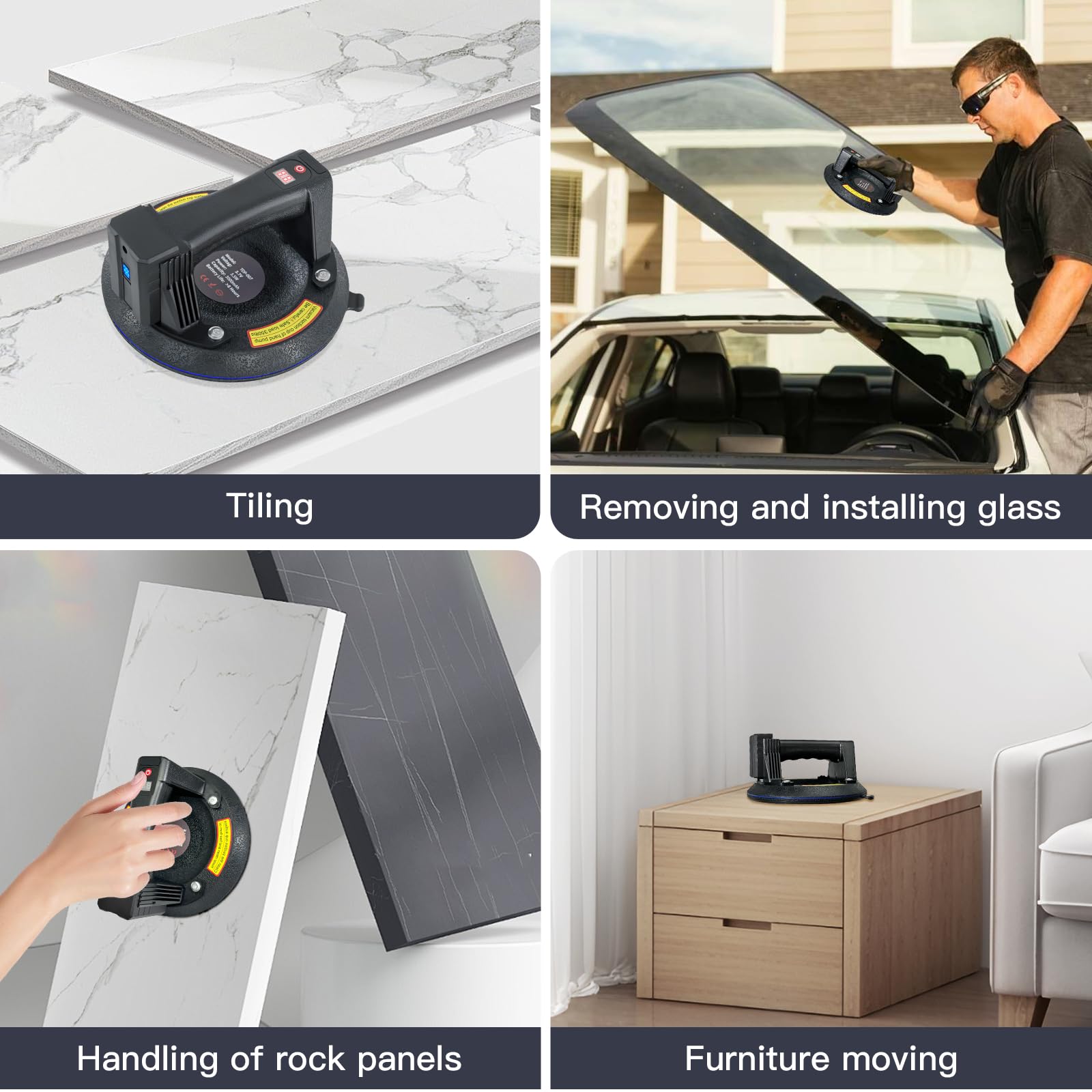 Electric Suction Cup Lifter - 440lbs Capacity Heavy Duty Vacuum Lifter for Windows, Windshields, Tiles & Granite | Auto Start-Stop Function | Industrial Glass Removal & Installation Tool (Perfect for Construction, Renovation & Glass Handling)