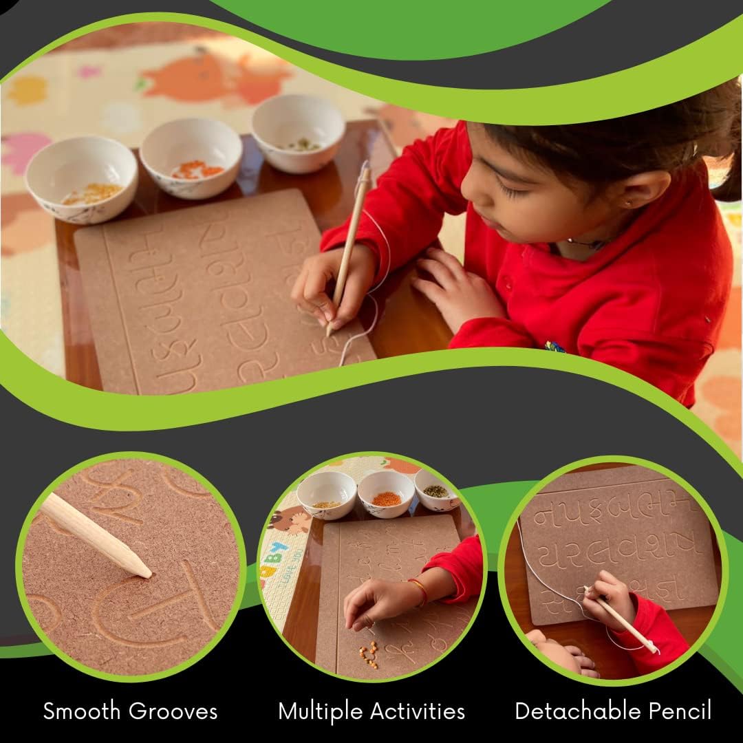 Revashree Kids Wooden Tracing Board - Prewriting Practice Slate with Pencil for Early Learning, Handwriting & Motor Skills Development - Cursive Pattern Educational Toy for Toddlers & Preschoolers - Perfect for Homeschooling & Montessori Classrooms (Set of 1)