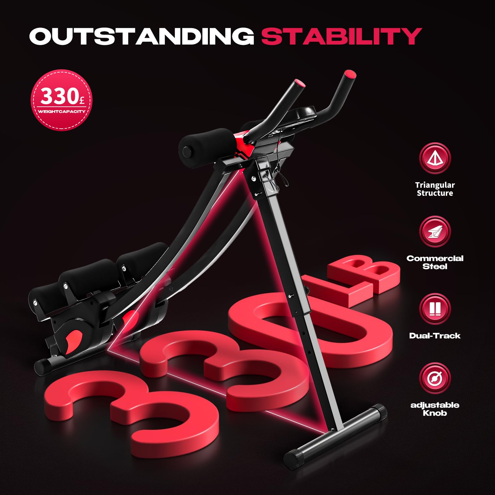 Dual-Track Ab Workout Machine with 4 Adjustable Heights - Foldable Core & Abdominal Trainer with 330lbs Capacity - Home Gym Equipment for Women & Men - Perfect for Toning Abs and Strengthening Core at Home