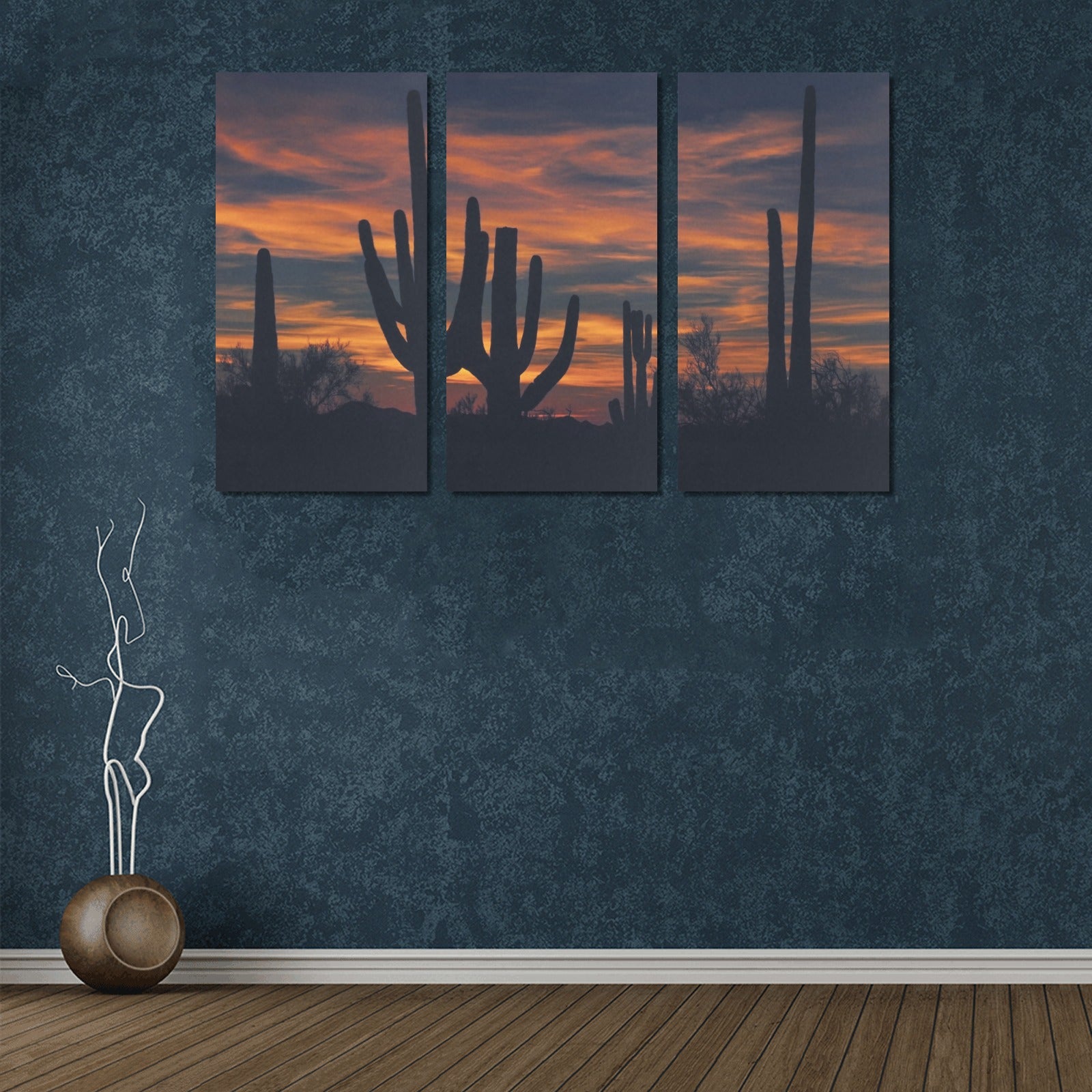 Desert Sunset 3 Piece Framed Canvas Wall Art Set - Western Home Decor for Living Room, Bedroom & Office