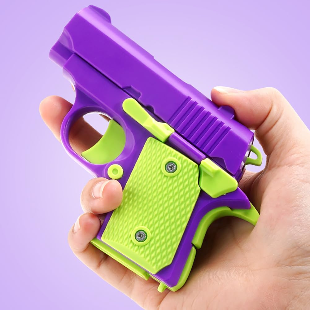 3D Plastic Mini 1911 Fidget Gun Knife Toy Set - 2PCS Stress Relief Gravity Slider for Adults & Kids - ADHD Anxiety Relief Gadget - Cool Purple Sensory Toy for Office, School & Home Use
