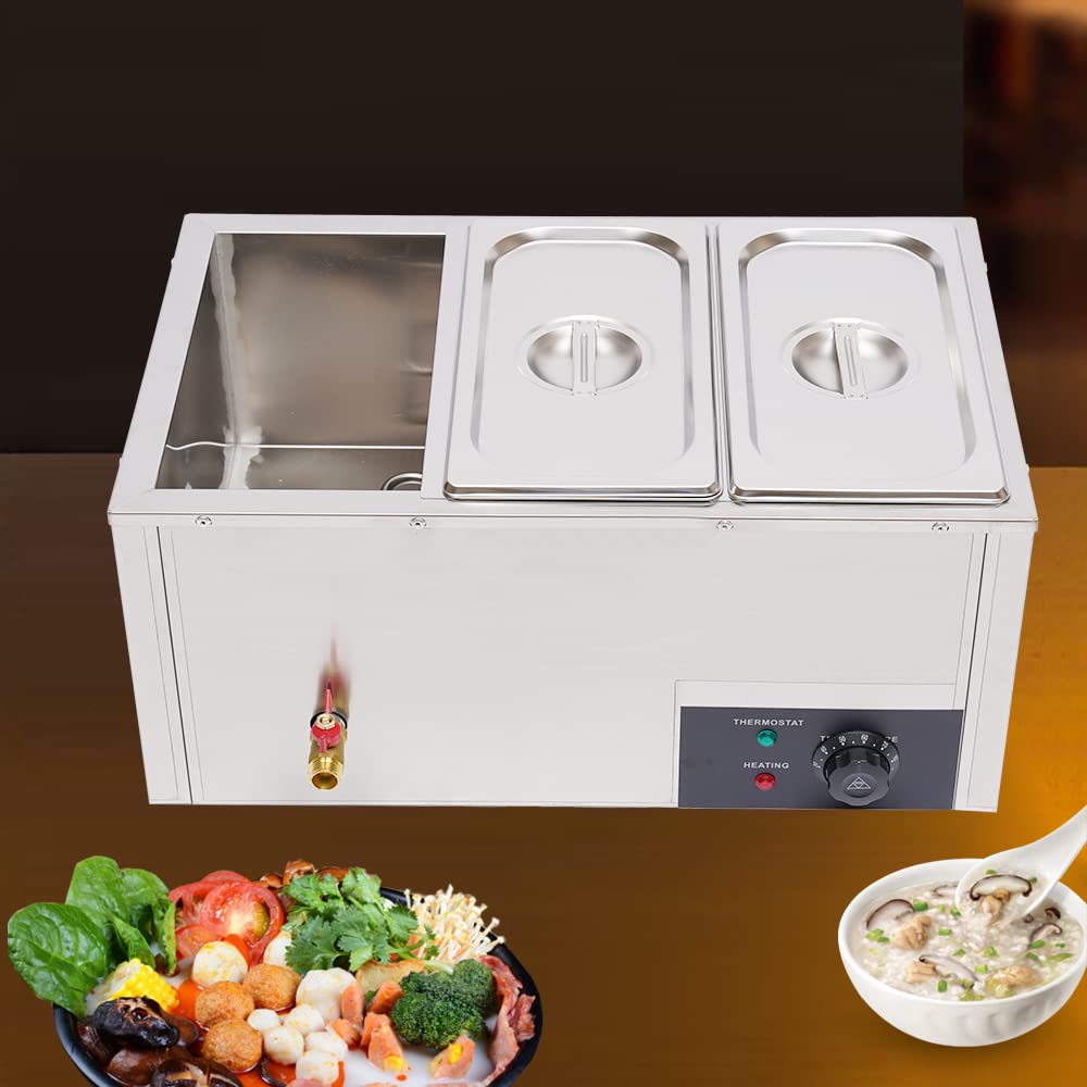 3-Pan Commercial Food Warmer - 850W Electric Steam Table with Stainless Steel Bain Marie for Catering, Restaurants & Buffets | Professional Soup & Food Warming Solution for Events, Cafeterias & Banquets