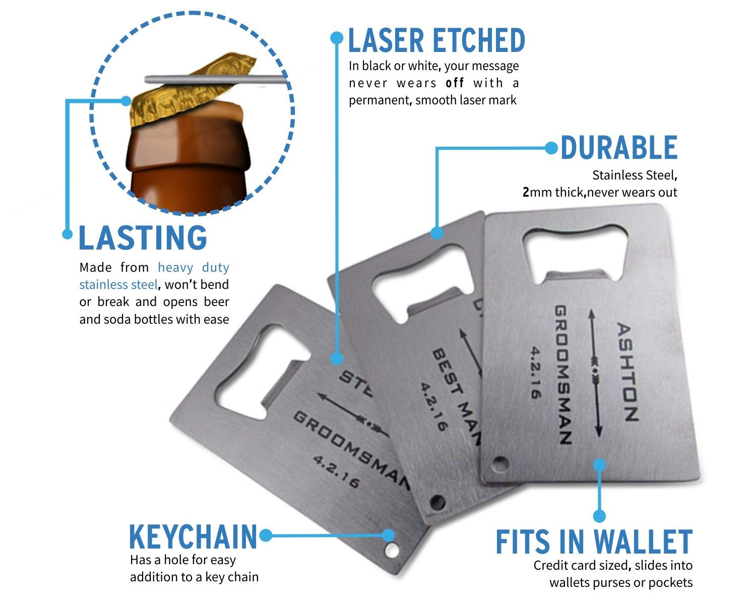 Elegant Wedding Favor - 4 Hearts Design Stainless Steel Credit Card Opener - Perfect for Bridal Showers, Anniversary Gifts & Party Favors
