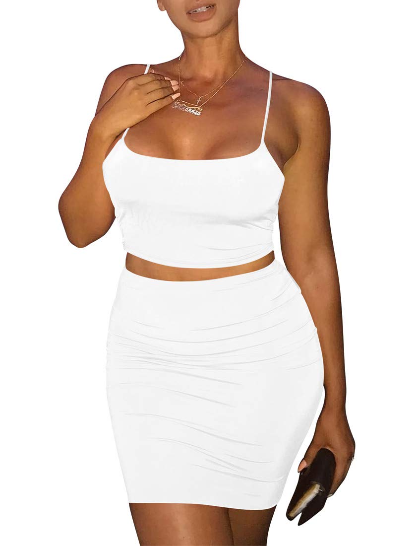 Kaximil Women's Summer 2 Piece Outfit - Sexy Cami Crop Top & Bodycon Skirt Mini Club Dress Set | Perfect for Night Out, Party, Date Night & Vacation