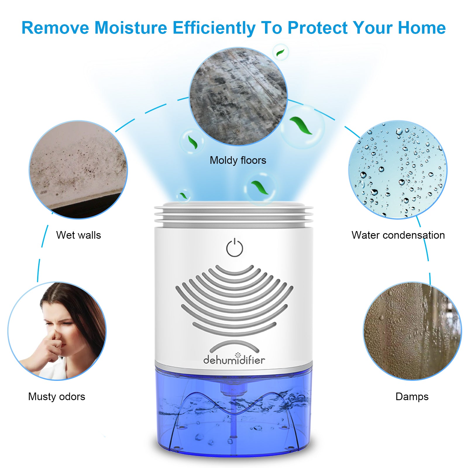 Portable Small Electric Dehumidifier for Home - Compact & Energy Efficient Air Moisture Absorber for Bedroom, Basement, Closet & RV Use
