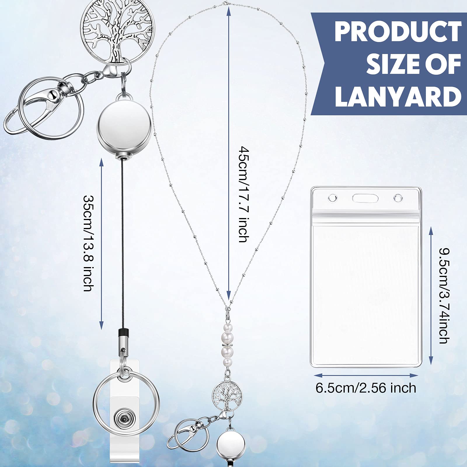 Pangda 4-Pack Beaded ID Necklace Set - Retractable Lanyards for Women - Office & School Use