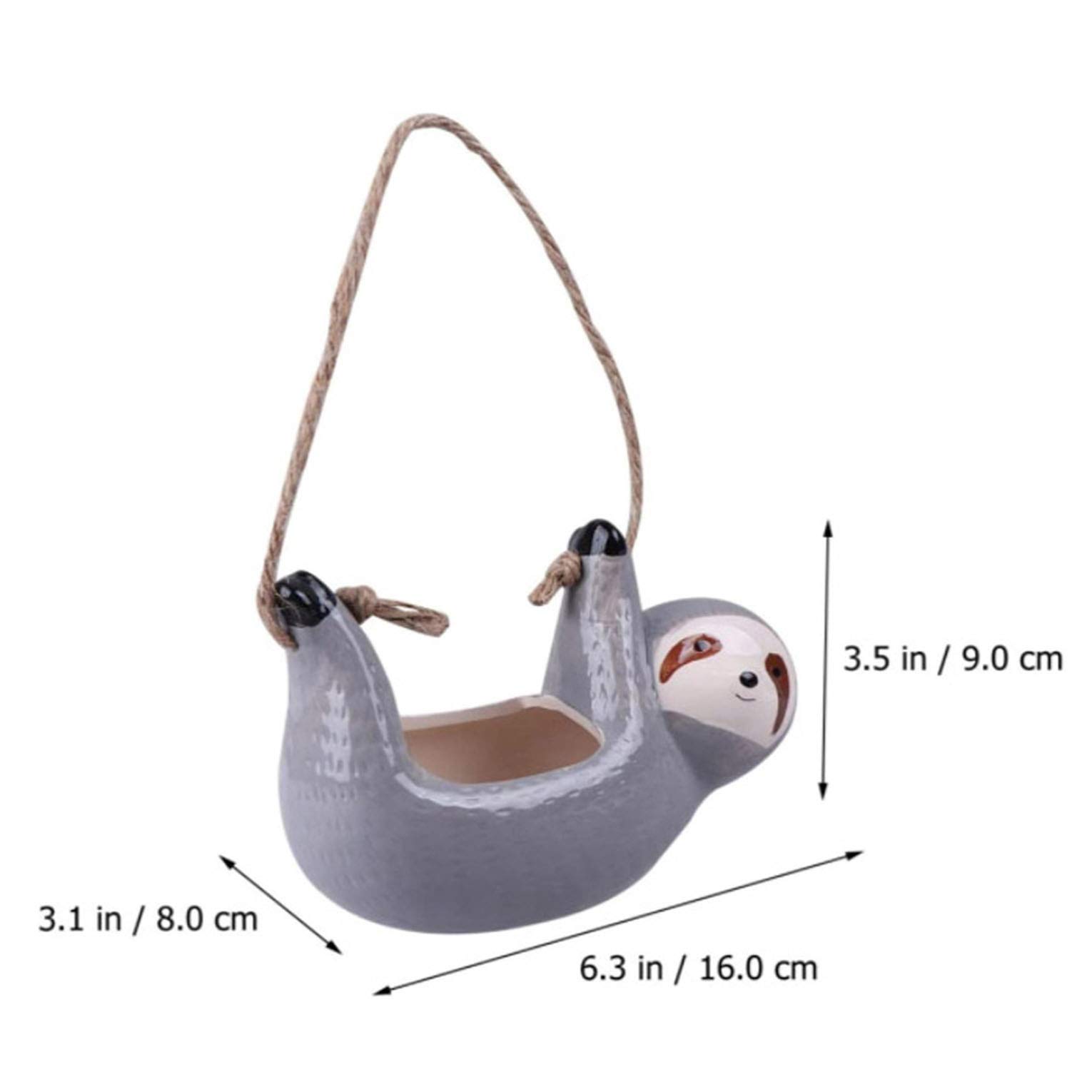 SilverFever Sloth Hanging Planter - Ceramic Succulent & Flower Pot for Indoor/Outdoor Use | Grey Animal Planter for Home Decor, Garden, Patio & Balcony