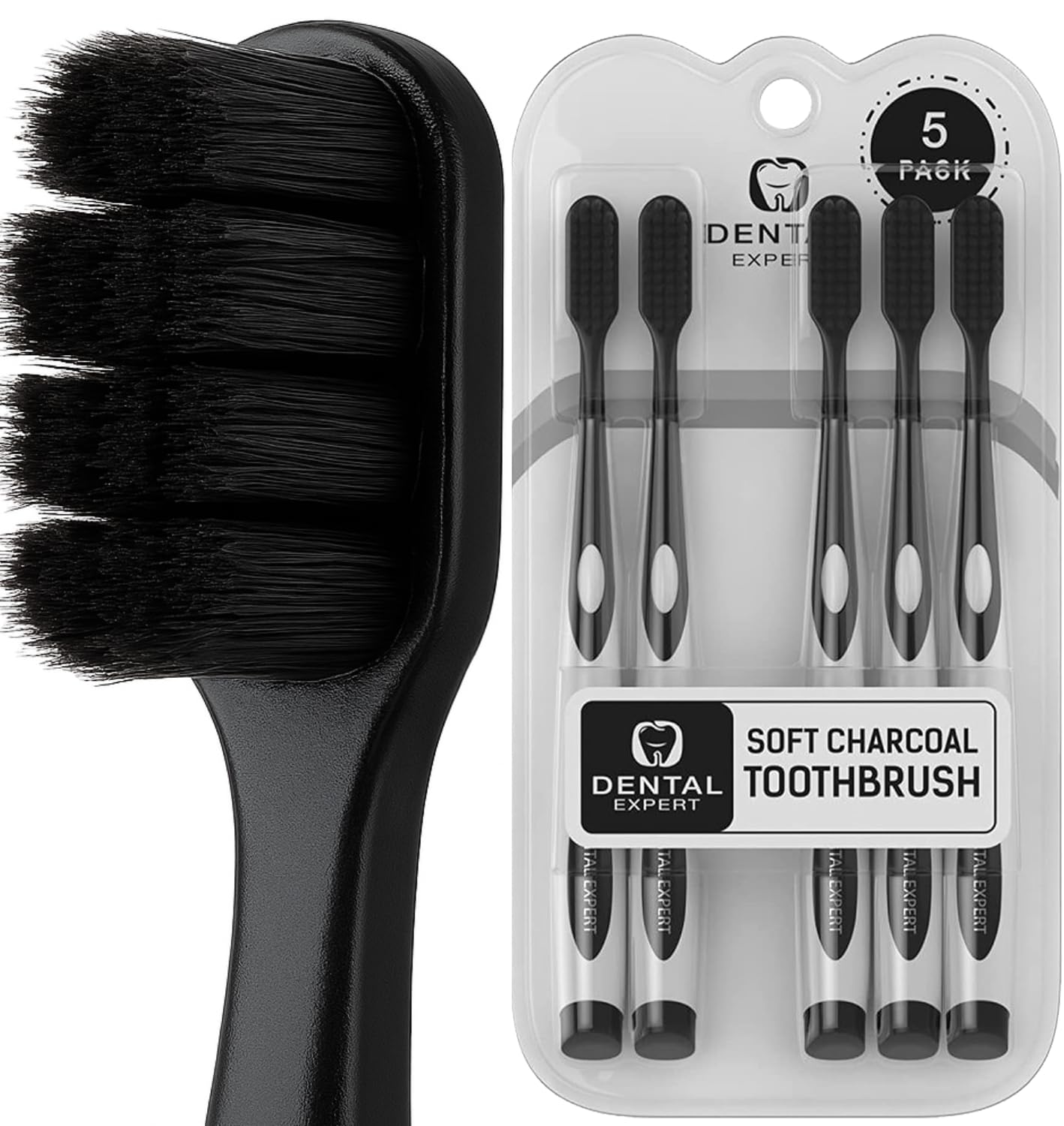 Black Charcoal Toothbrush Ultra Soft Bristles for Sensitive Teeth & Gums - Gentle Teeth Whitening Brush for Adults & Kids [Family Pack 6-PC] - Perfect for Daily Oral Care, Travel & Eco-Friendly Home Use