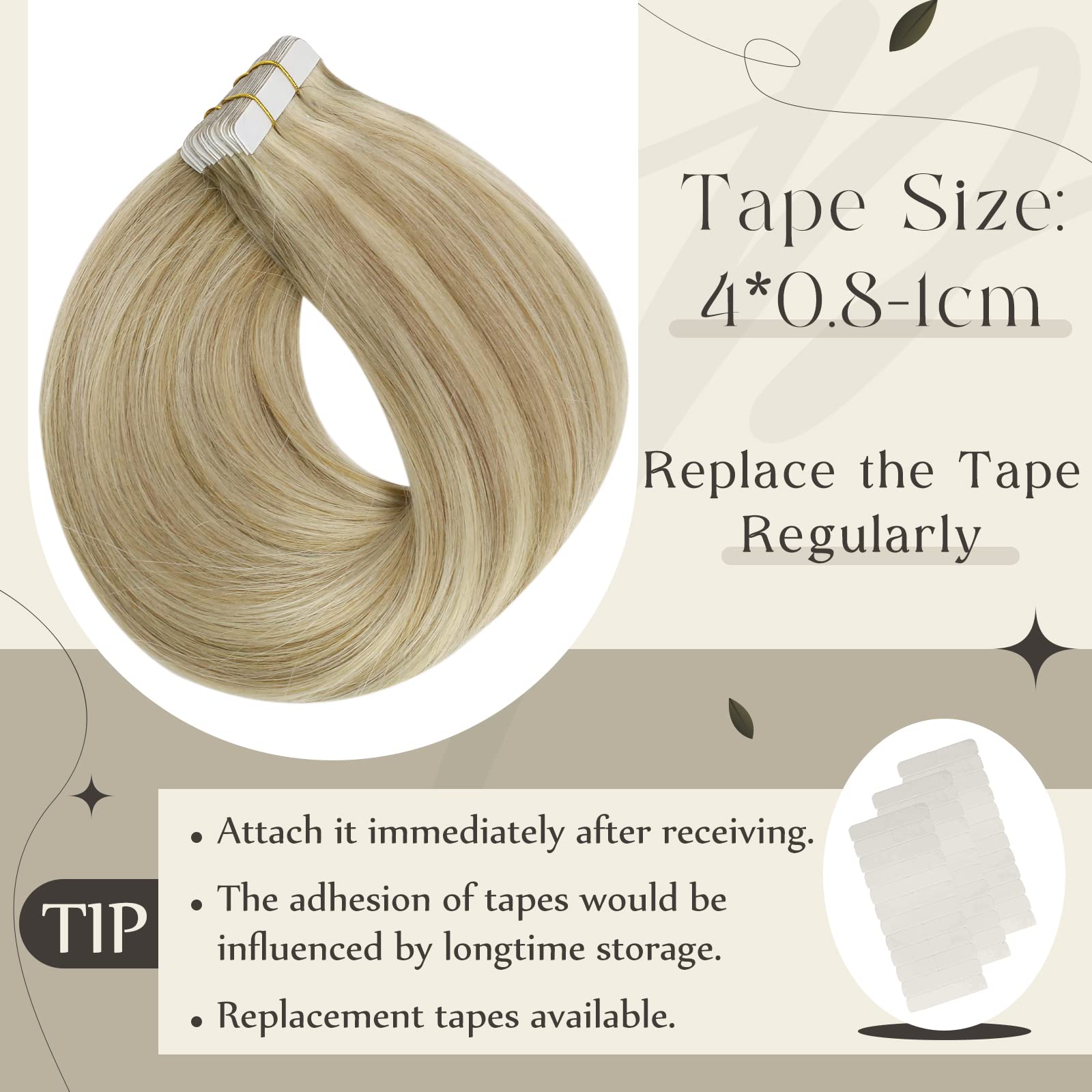 Premium Remy Human Hair Tape-In Extensions - 40Pcs/100Grams (Blonde Highlights, Silky Straight & Soft) for Short Hair - Includes #60 & P16/22 Packs - Perfect for Daily Styling, Volume Boost & Special Occasions
