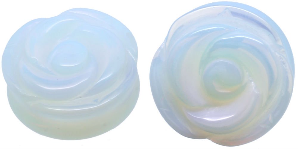 Hand Carved Opalite Rose Organic Stone Ear Plugs & Gauges – Natural Healing Crystal for Stretching, Piercing Jewelry – Perfect for Boho, Hippie & Gothic Fashion Accessories