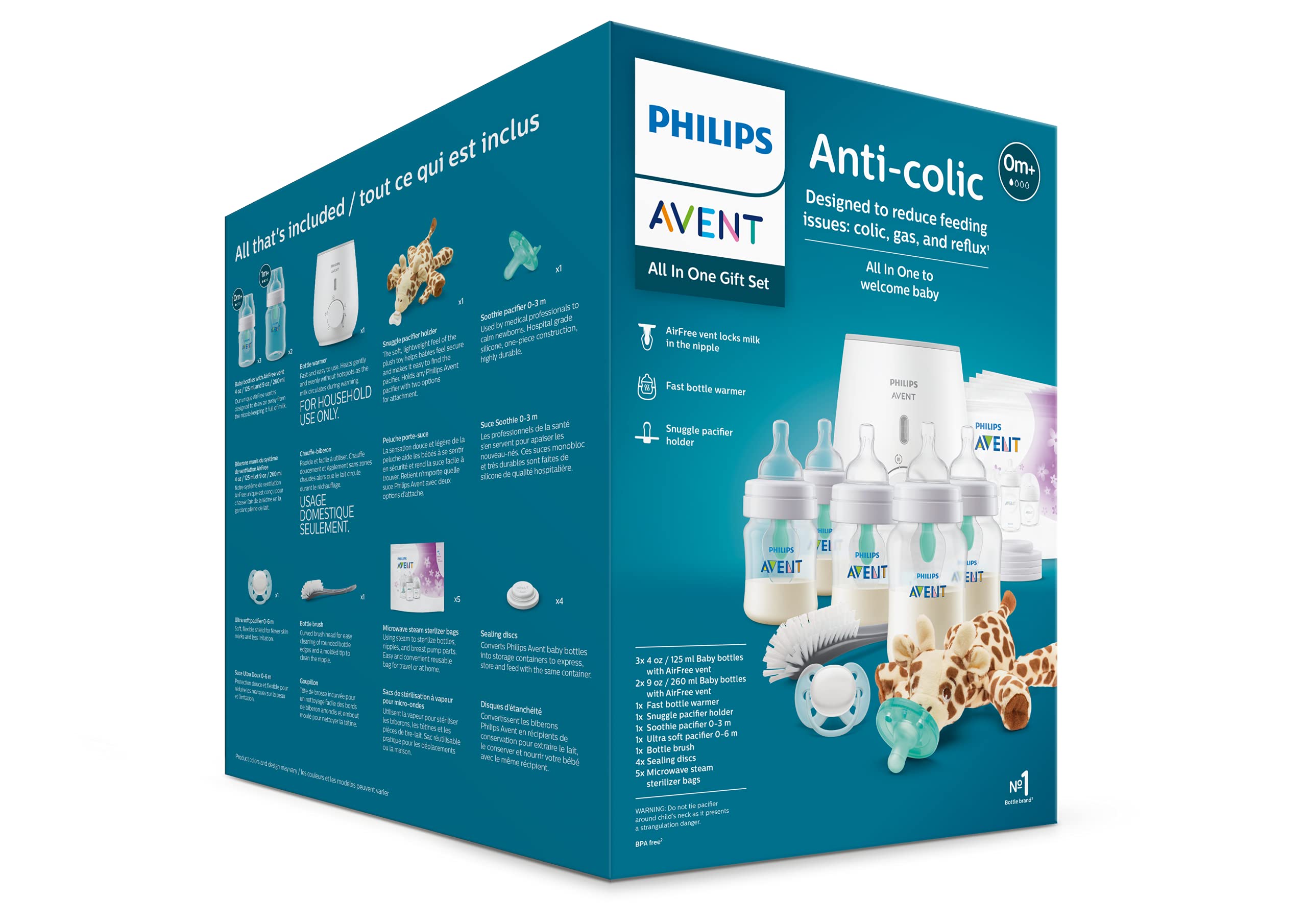 Philips AVENT Anti-Colic Baby Bottle with AirFree Vent - 9oz BPA-Free Newborn Feeding Set (SCD308/01, White) | Perfect for Breastfeeding & Reducing Gas Discomfort