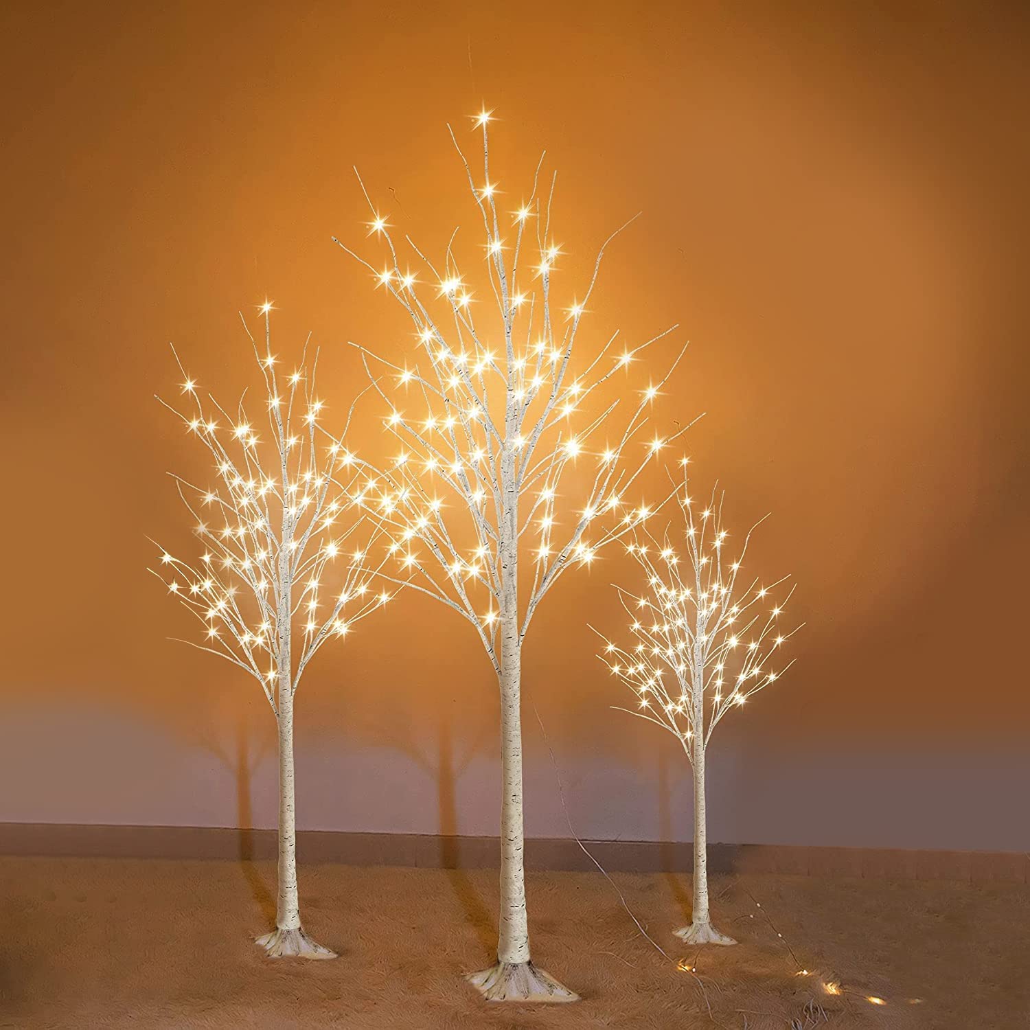 MIERES Lighted Birch Tree - Pack of 3 Prelit Christmas Trees (4ft, 5ft, 6ft) | Indoor/Outdoor LED Holiday Decor for Porch, Home, Wedding & Parties | Warm White Lights for Christmas, Easter, Summer Festivals & Seasonal Celebrations