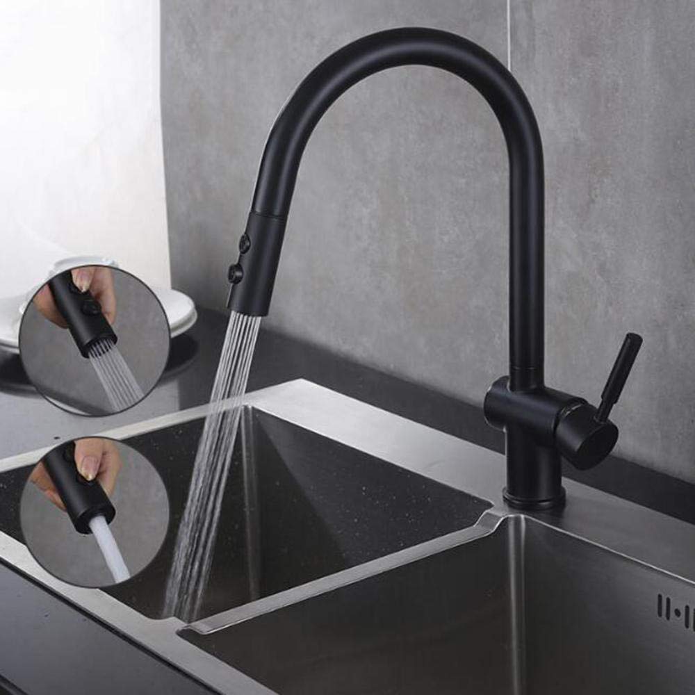 Black Pull Down Kitchen Faucet with Sprayer - Brass Hot & Cold Water 360° Swivel Spout, Dual Function Spray Head for Modern Home Kitchen Sink (Ideal for Washing Dishes, Filling Pots & Cleaning Countertops)