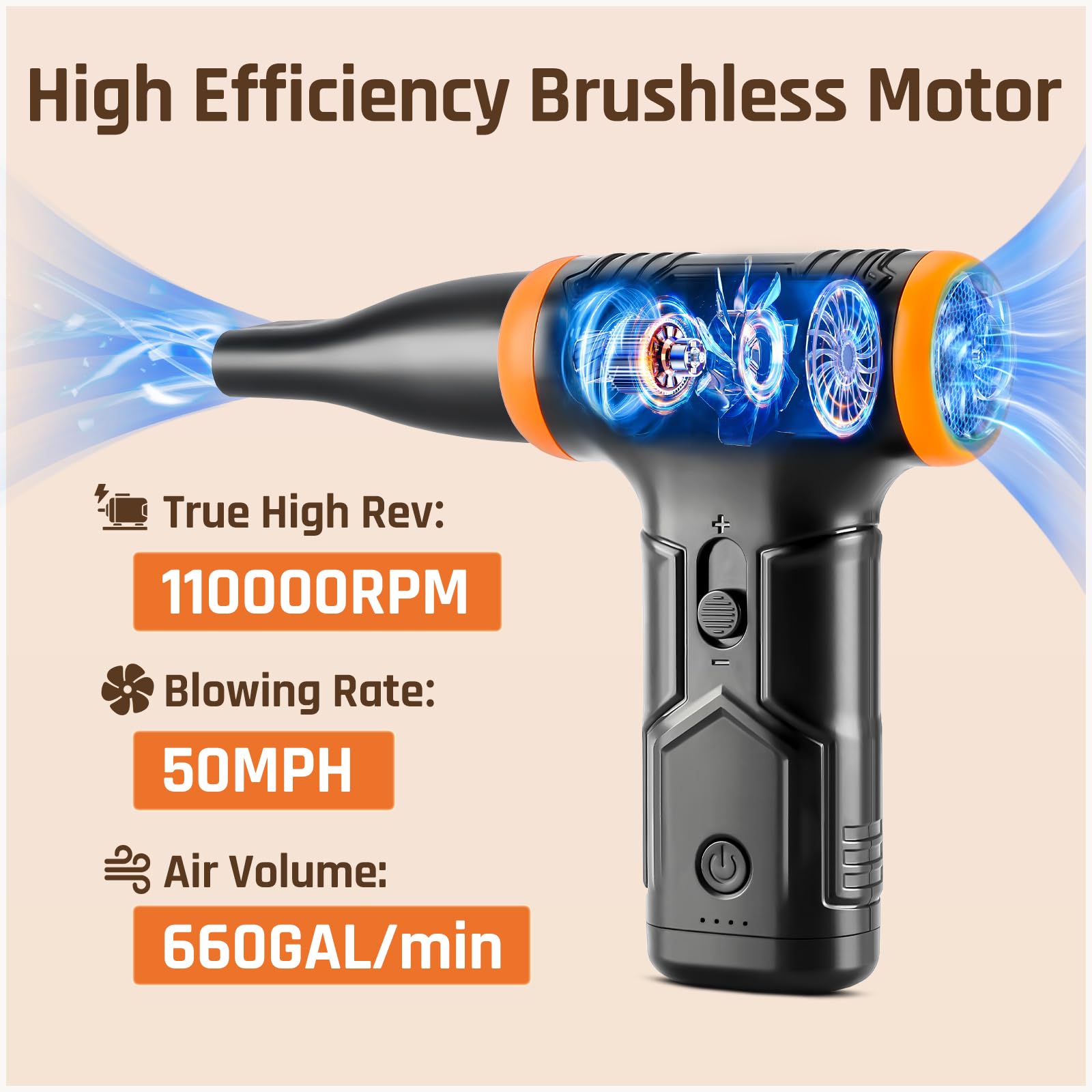Electric Air Duster for Electronics - 50 MPH High Speed Compressed Air Blower, 110000 RPM Keyboard Cleaner for PC, Computer, Laptop, Home & Office | Powerful Dust Removal Tool for Keyboards, Electronics, Hard-to-Reach Areas | Ideal for Computer Maintenance, Office Cleaning & Household Dusting