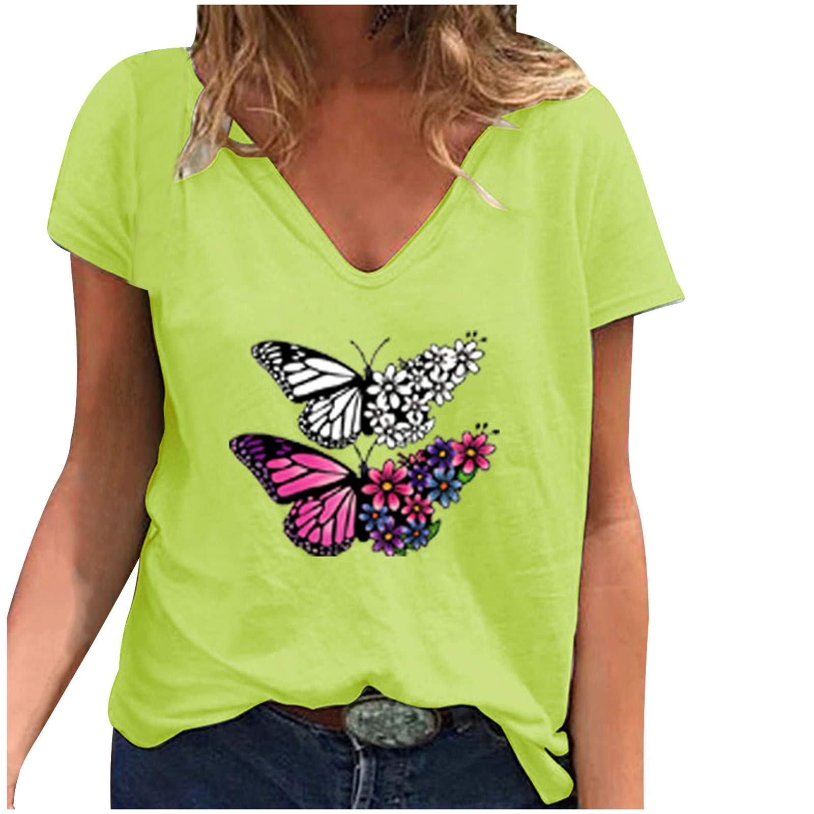 Women's Workout Crop Top - V Neck Short Sleeve Loose Fit Knit Tee for Yoga, Running & Gym | Fashion Solid Color Casual T-Shirt