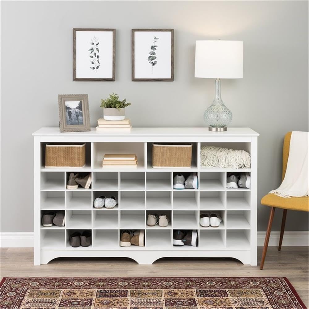 Prepac White Shoe Storage Cabinet - 32 Shoe Cubbies & 4 Large Storage Compartments (15.5
