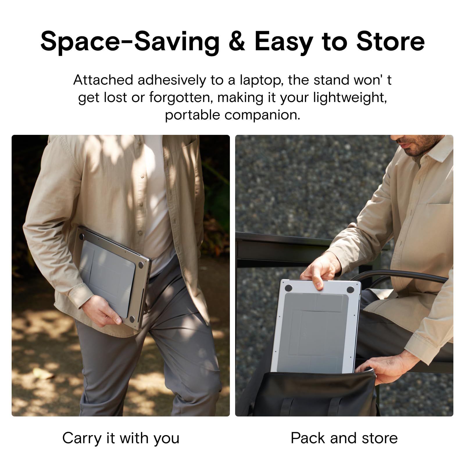 MOFT Adhesive Laptop Stand for Desk - Foldable & Portable Computer Stand with 2 Adjustable Angles for MacBook Air/Pro 11-16 Inch (Silver) | Perfect for Home Office, Coffee Shops & Travel Workspaces