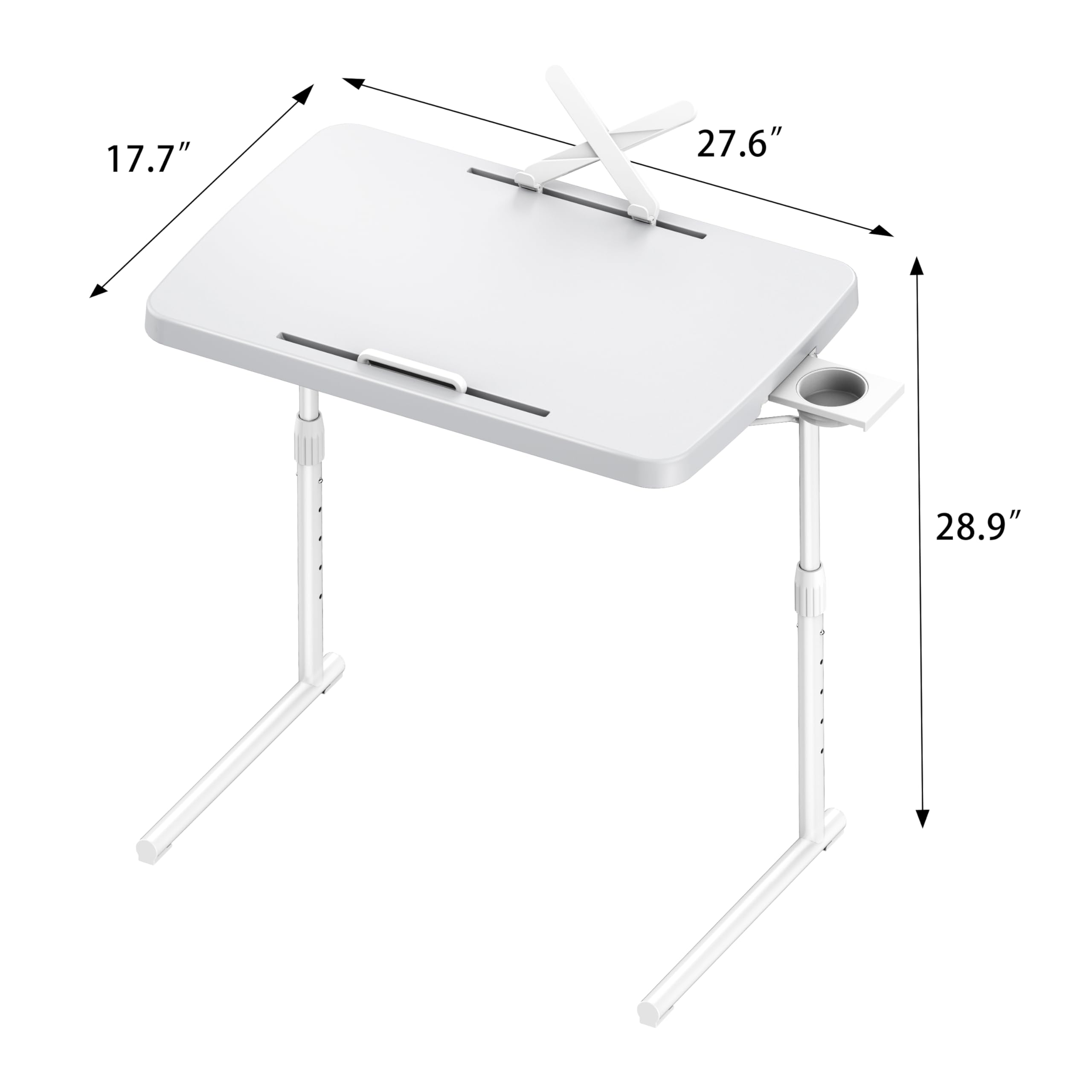 Allpop Ultra TV Tray Table - Adjustable Folding Tray with Book Stand, Cup Holder & Tablet Slot - Perfect for Eating, Working or Watching TV on Couch & Bed - White Home Office & Living Room Essential