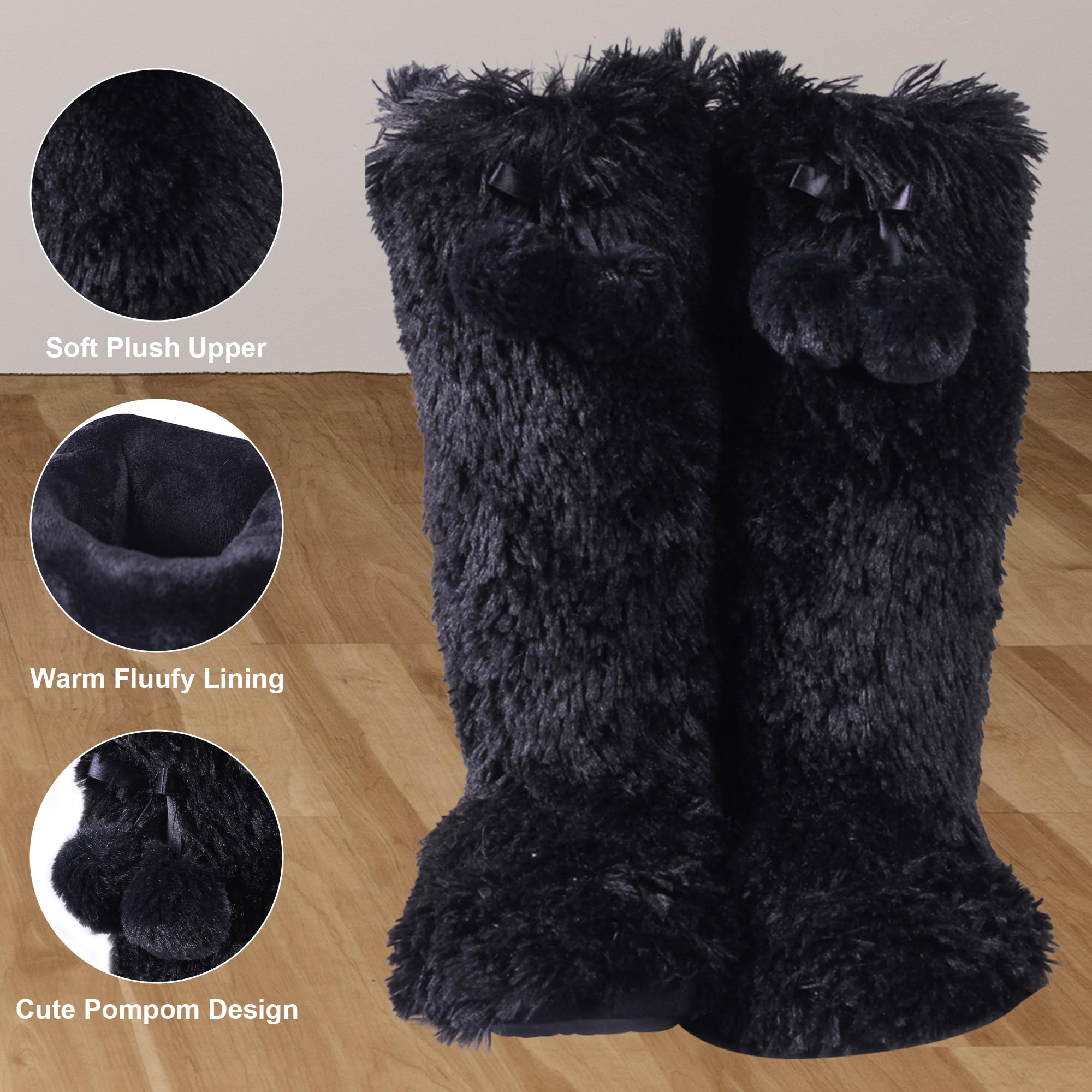 Cozy Furry Plush Slipper Boots for Women - Warm Winter House Shoes with Non-Slip Sole - Soft Indoor Bedroom Booties for Home, Lounge & Relaxation