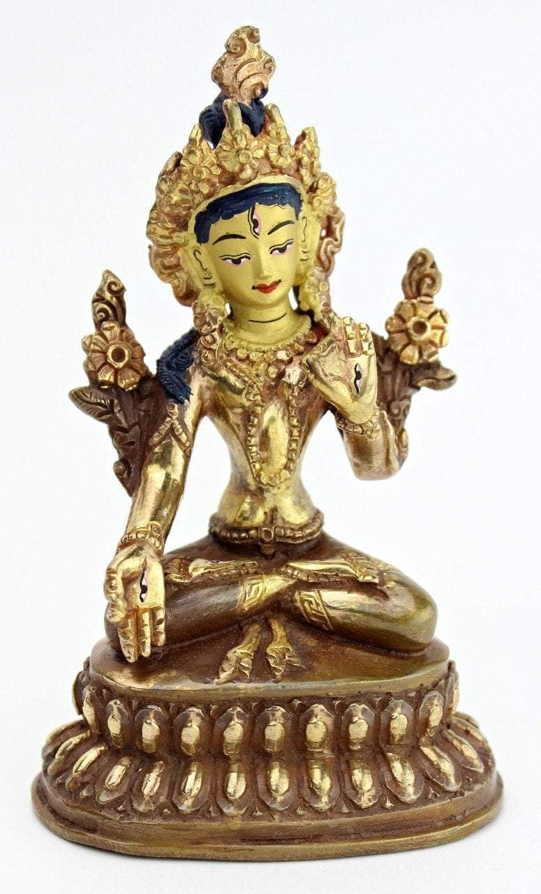 4 Inch Bronze White Tara Statue - Handcrafted Buddhist Goddess Sculpture for Home Altar, Meditation & Spiritual Decor