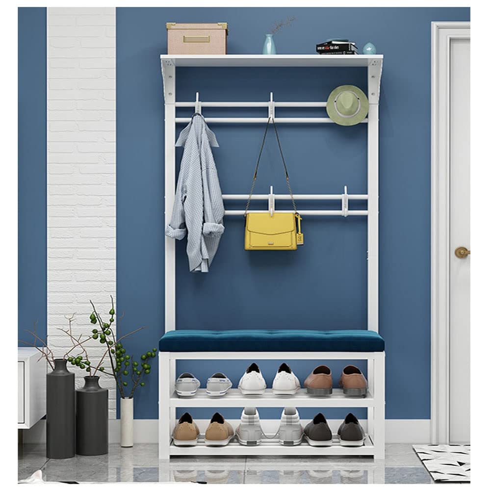 White Entryway Hall Tree with Shoe Bench & Coat Rack - 60