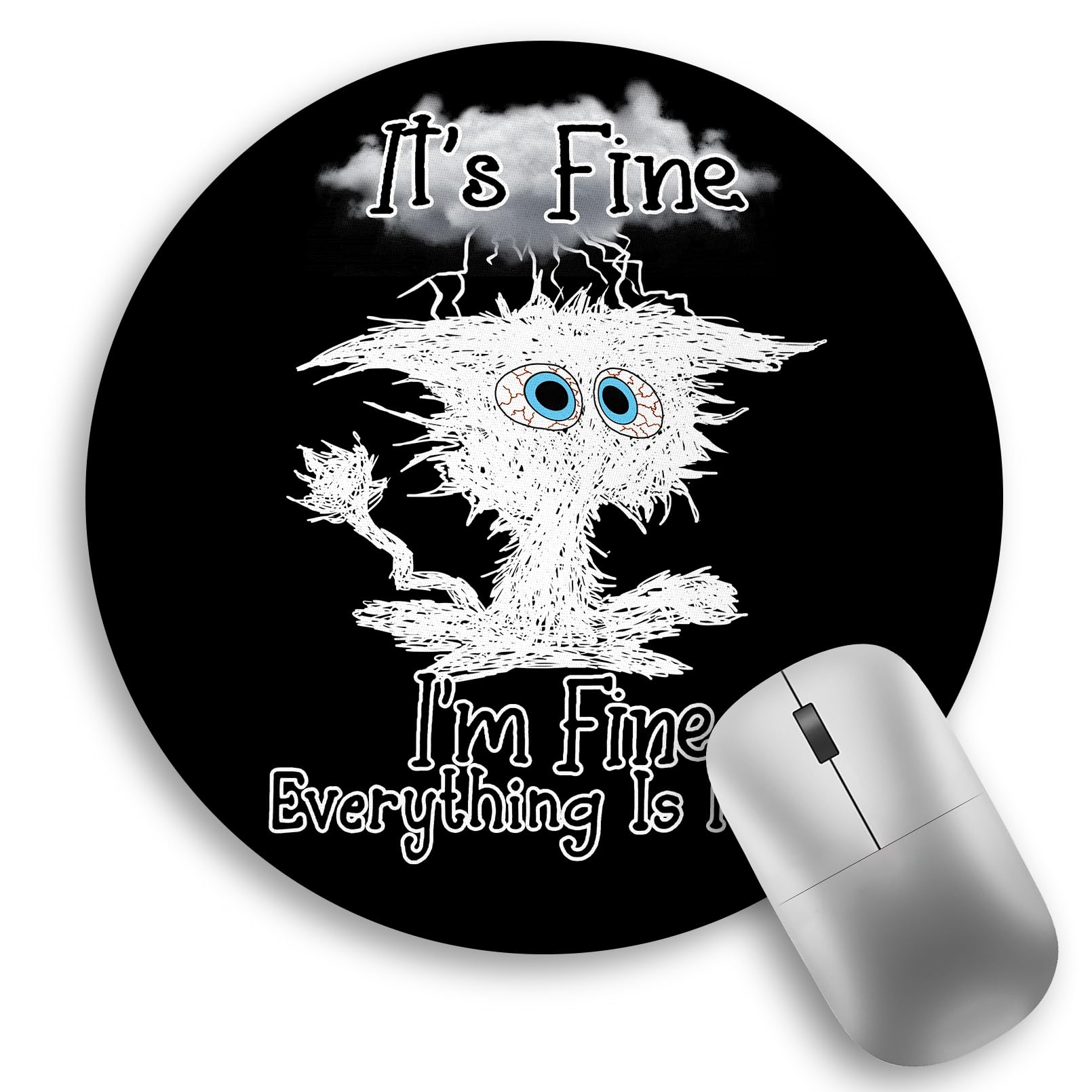 Funny Black Cat Mouse Pad - 8.6 x 8.6 Inch Round Non-Slip Desk Pad for Wireless Computer & Laptop - Perfect for Office, Home & Travel Use