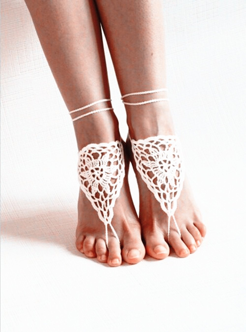 Yueton 2-Pack Crochet Barefoot Sandals - Nude Bohemian Foot Jewelry & Anklet for Women - Perfect for Beach Weddings, Yoga, Pool Parties & Boho Bridesmaid Accessories