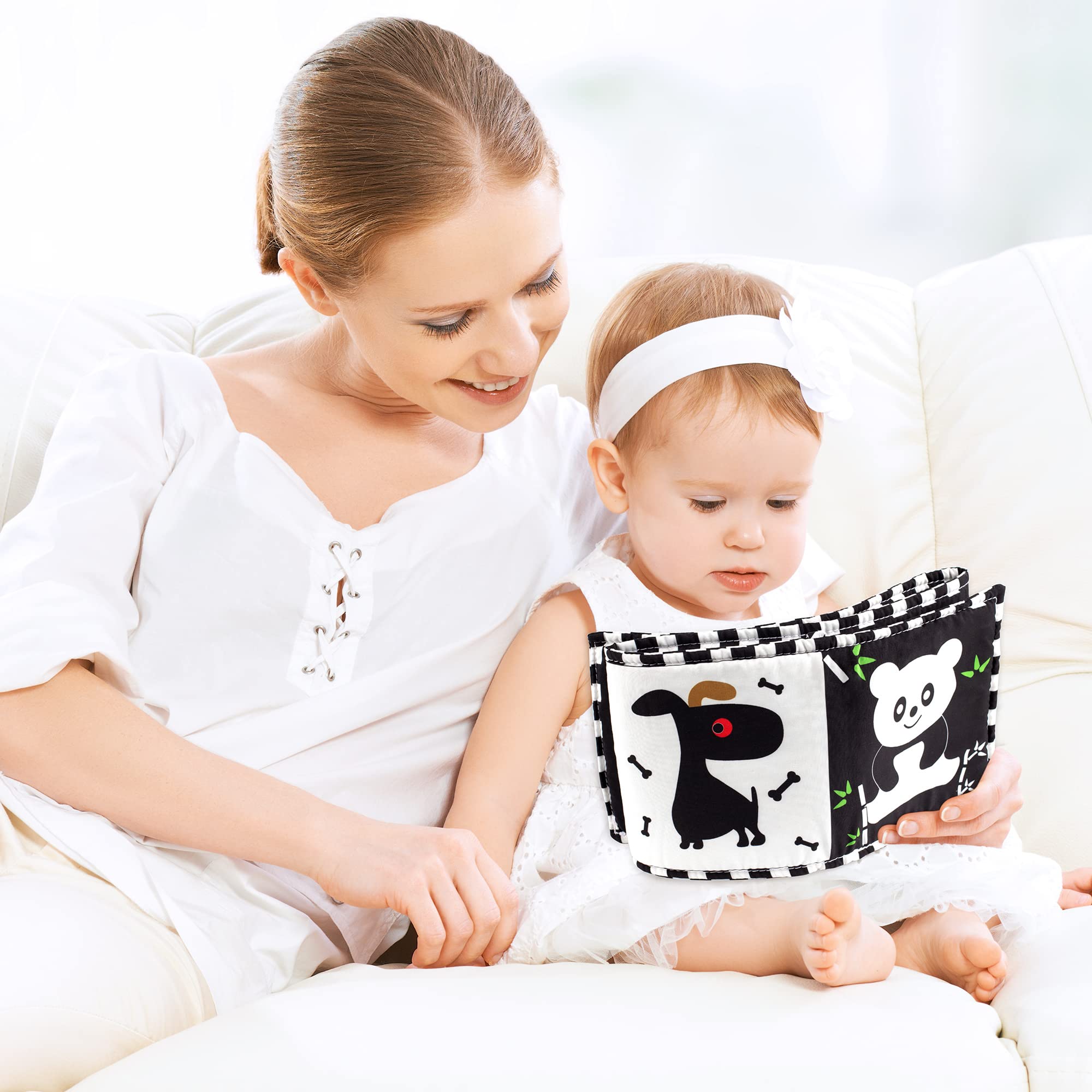 SYNARRY High Contrast Black & White Baby Book - Newborn Sensory Toys 0-6 Months | Tummy Time Activity Cloth Book for Infant Visual Development | Perfect for Early Learning & Playtime