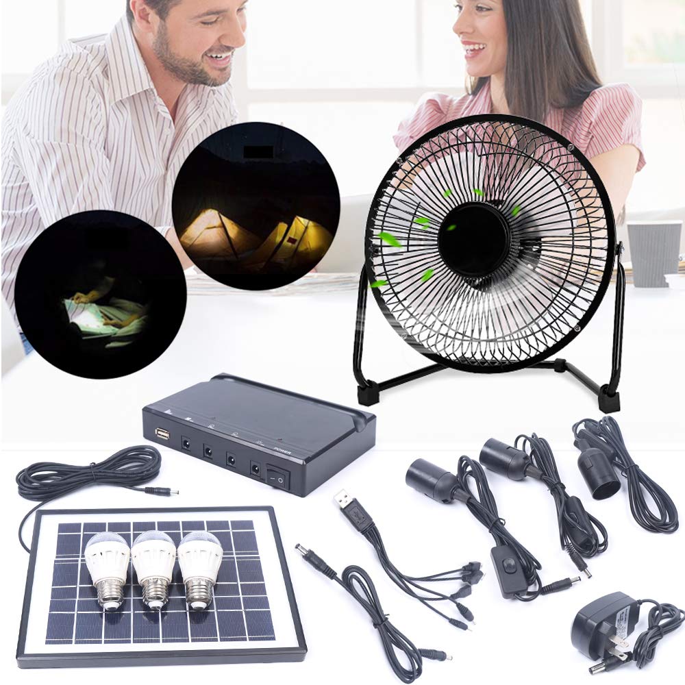 DYRABREST Portable Solar Generator Kit with Solar Panel, Fan & 3x1W 12V LED Bulbs - Perfect for Camping, Emergency Power & Off-Grid Lighting