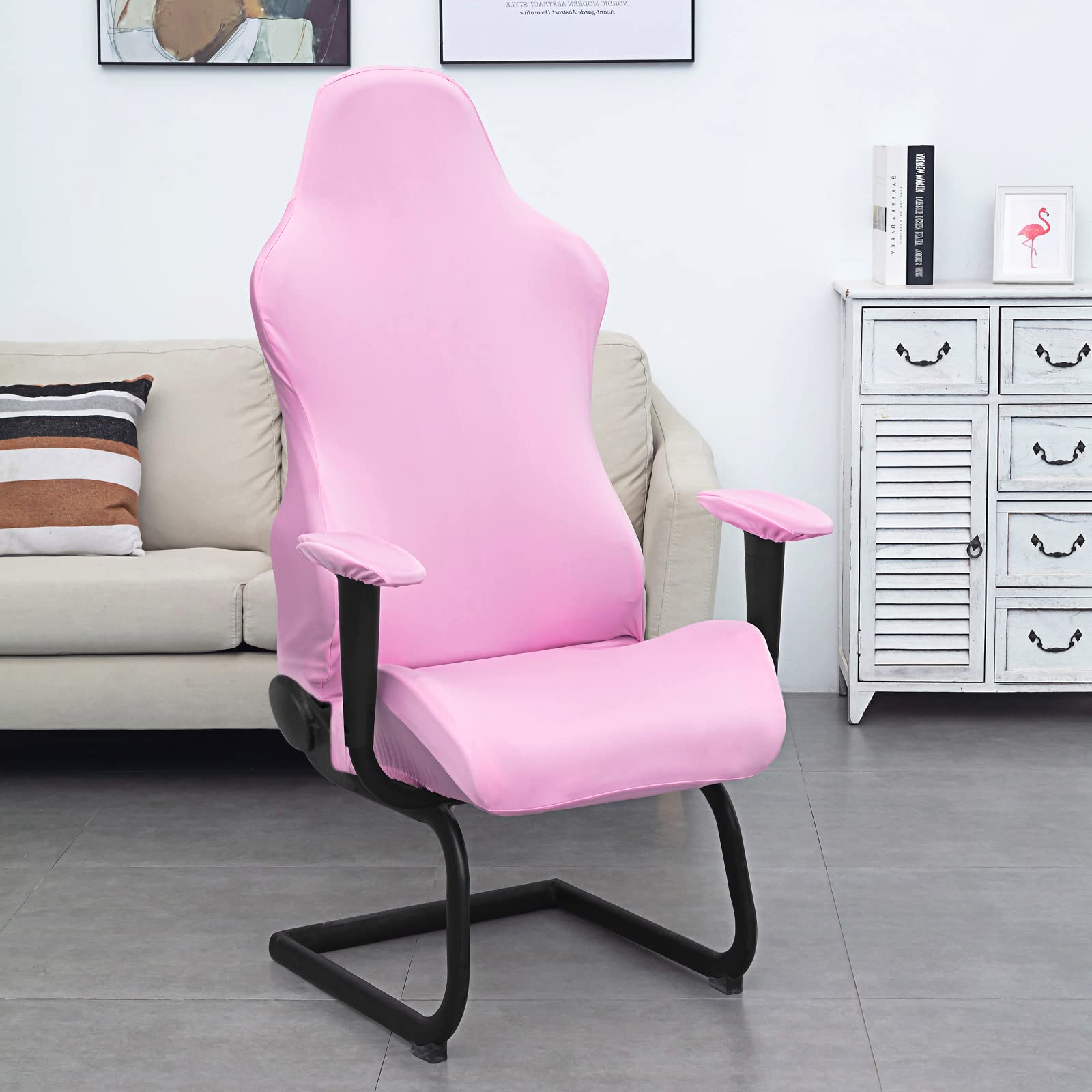 BTSKY Ergonomic Office & Gaming Chair Slipcover - Stretchy Polyester Cover for Reclining Racing Chairs (Pink) - Perfect for Home Office, Gaming Setup & Workspace Comfort