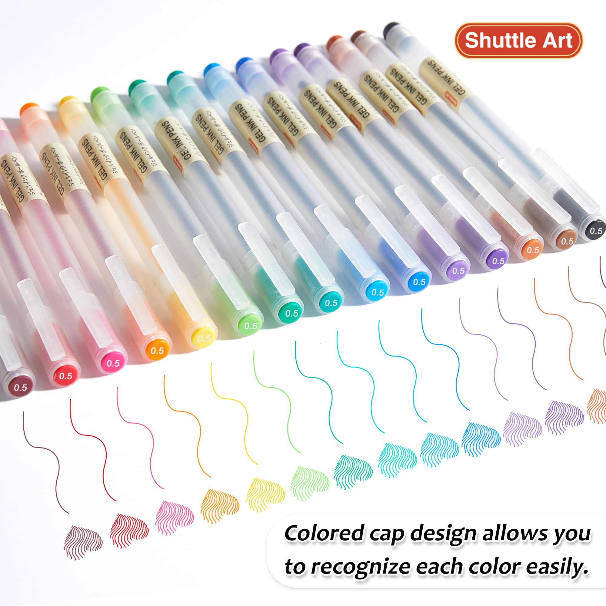 Shuttle Art 15-Color Gel Ink Ballpoint Pens Set - 0.5mm Fine Point Japanese Style Quick-Drying Pens for Smooth Writing - Perfect for Journaling, Note Taking, School & Office Use (Home, Work, Study Essential)