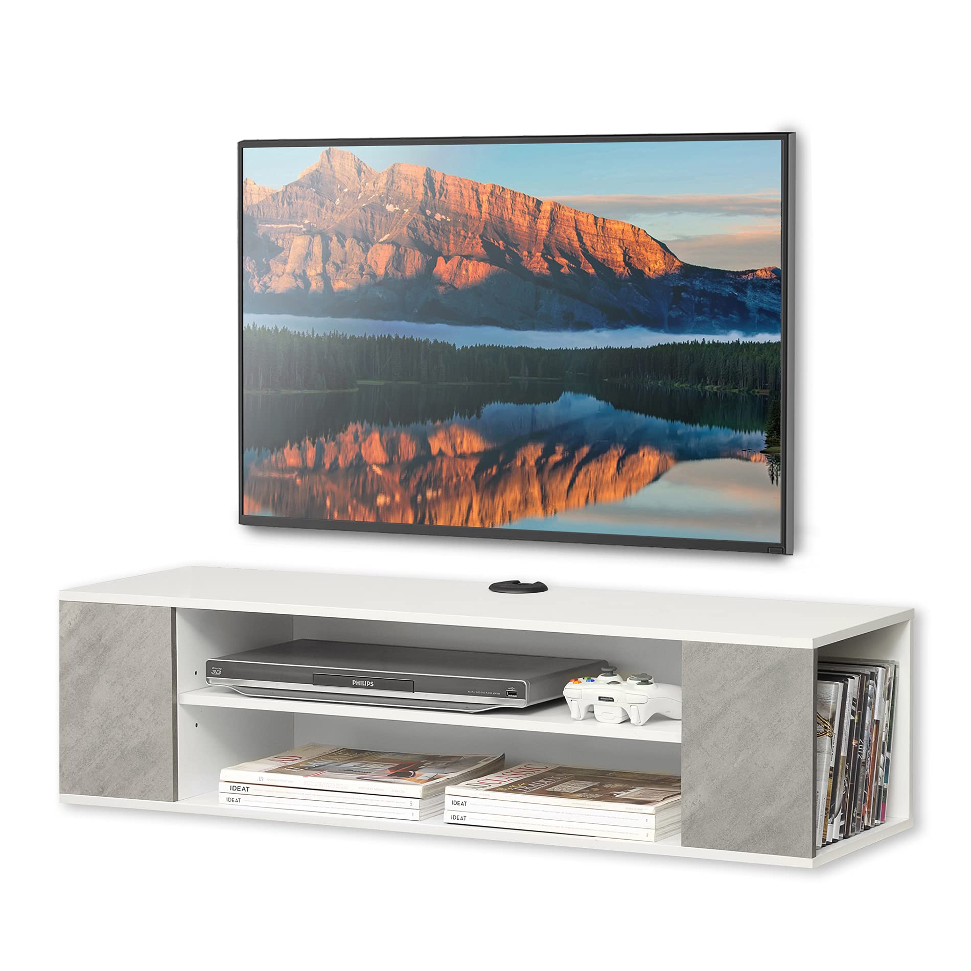 **WAMPAT 39 Inch Floating TV Stand - Wall Mounted Entertainment Center with Storage Shelf, Media Console Cabinet for Living Room, Bedroom - Space Saving Grey Design**