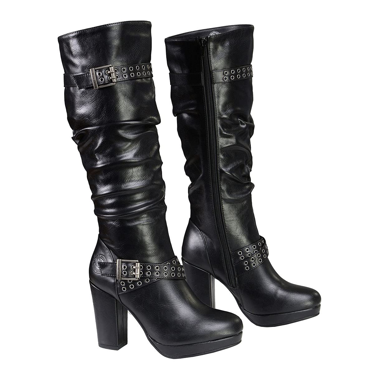Premium Milwaukee Leather Women's Tall Black Fashion Biker Boots - Size 8 | Stylish Casual Riding & Everyday Wear for Motorcycle Enthusiasts