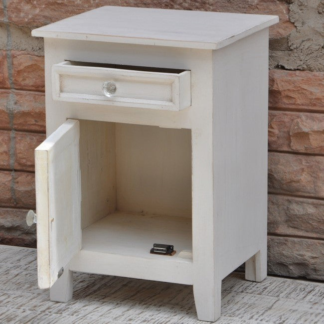 Hand Carved Solid Wood French Style White Nightstand - Elegant Bedside Table for Bedroom Decor & Storage