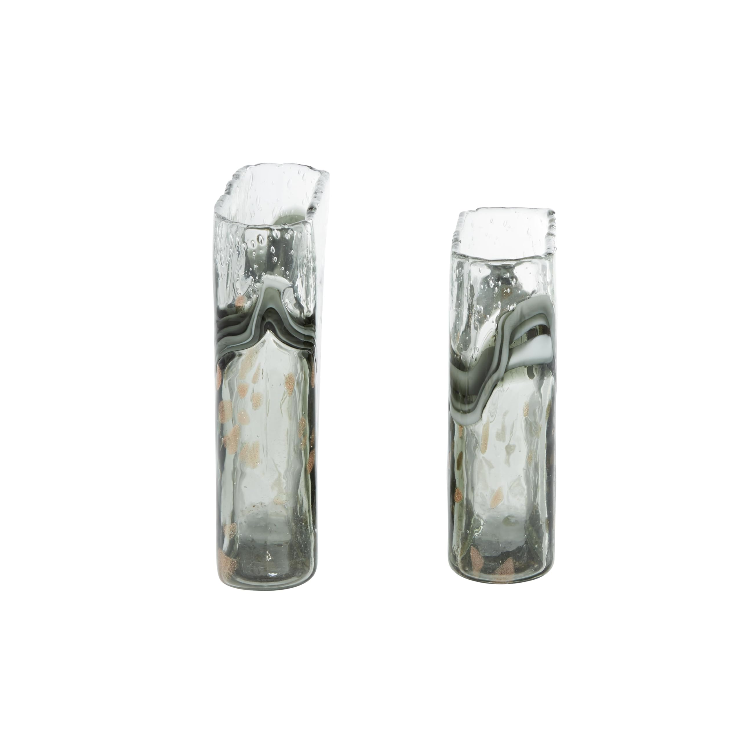 Deco 79 Handmade Glass Vase Set of 2 - Speckled Wave Design Blown Centerpiece Vases for Home Decor (9